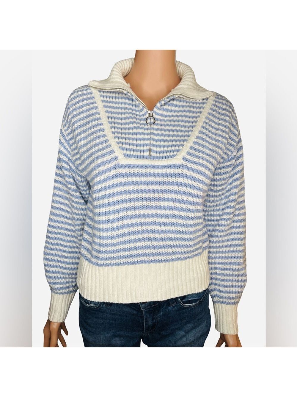 Jessica Simpson Henley Knit Striped Cardigan, Small